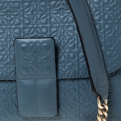 Pre Owned Loewe Blue Signature Embossed Leather Flap Shoulder Bag