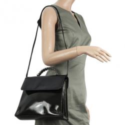 Pre Owned Loewe Satinless Steel Black Leather Top Handle Briefcase