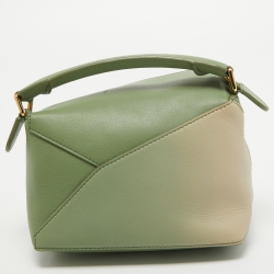 Pre Owned Loewe Pastel Green Leather Mini Degrade Puzzle Shoulder Bag