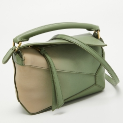 Pre Owned Loewe Pastel Green Leather Mini Degrade Puzzle Shoulder Bag
