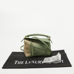 Pre Owned Loewe Pastel Green Leather Mini Degrade Puzzle Shoulder Bag
