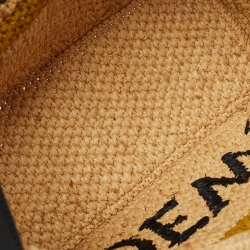 Pre Owned Loewe x Paula Ibiza Cream/Black Raffia and Leather Logo Stripe Tote