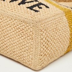 Pre Owned Loewe x Paula Ibiza Cream/Black Raffia and Leather Logo Stripe Tote