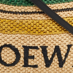 Pre Owned Loewe x Paula Ibiza Cream/Black Raffia and Leather Logo Stripe Tote