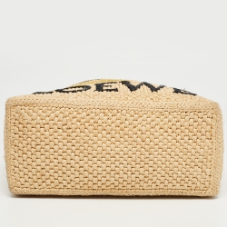 Pre Owned Loewe x Paula Ibiza Cream/Black Raffia and Leather Logo Stripe Tote