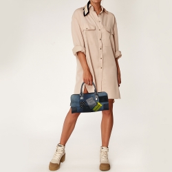 Pre Owned Loewe x Junya Watanabe Multicolor Leather,Denim and Suede Amazona 35 Patchwork Bag