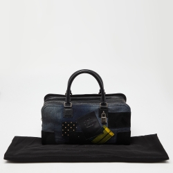 Pre Owned Loewe x Junya Watanabe Multicolor Leather,Denim and Suede Amazona 35 Patchwork Bag