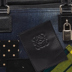 Pre Owned Loewe x Junya Watanabe Multicolor Leather,Denim and Suede Amazona 35 Patchwork Bag