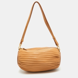 Pre Owned Loewe Tan Pleated Leather Bracelet Pouch