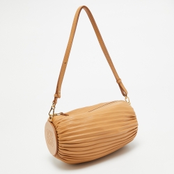 Pre Owned Loewe Tan Pleated Leather Bracelet Pouch