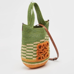 Pre Owned Loewe Multicolor Raffia Slit Rainbow Anagram Bag