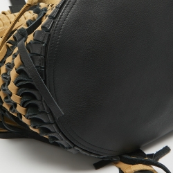 Pre Owned Loewe Black/Beige Suede and Leather Anagram Woven Fringe Tote