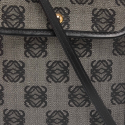 Pre Owned  Loewe Grey/Black Anagram Coated Canvas and Leather Crossbody Bag