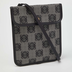 Pre Owned  Loewe Grey/Black Anagram Coated Canvas and Leather Crossbody Bag