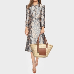 Pre Owned Loewe Beige/Brown Raffia and Leather Basket Tote