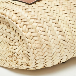 Pre Owned Loewe Beige/Brown Raffia and Leather Basket Tote