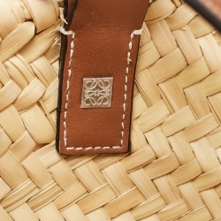 Pre Owned Loewe Beige/Brown Raffia and Leather Basket Tote