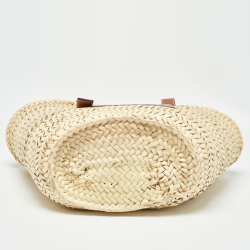 Pre Owned Loewe Beige/Brown Raffia and Leather Basket Tote