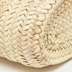 Pre Owned Loewe Beige/Brown Raffia and Leather Basket Tote