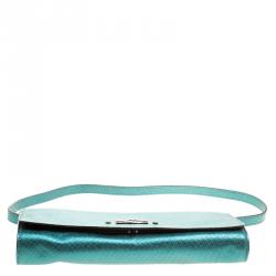 Longchamp Metallic Green Leather All Clutch 