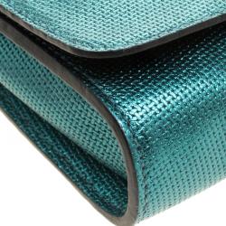 Longchamp Metallic Green Leather All Clutch 