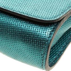 Longchamp Metallic Green Leather All Clutch 