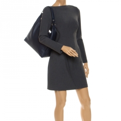 Pre Owned Longchamp Navy Blue Leather Le Foulonne Hobo