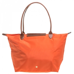 Pre Owned Longchamp Orange Nylon and Leather Medium Le Pliage Tote