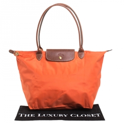 Pre Owned Longchamp Orange Nylon and Leather Medium Le Pliage Tote