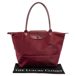 Pre Owned Longchamp Burgundy Nylon Le Pliage Tote