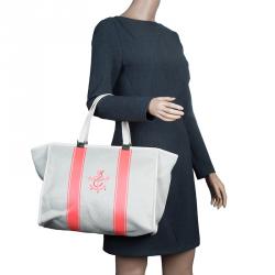 Pre Owned Longchamp Corail Canvas Large Nautique Zip Tote