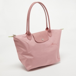 Pre Owned Longchamp Pink Nylon and Leather Medium Le Pliage Tote