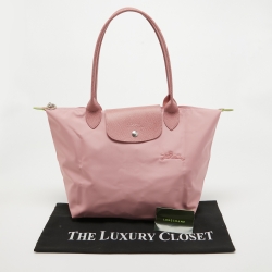 Pre Owned Longchamp Pink Nylon and Leather Medium Le Pliage Tote