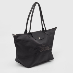 Pre Owned Longchamp Black Nylon and Leather Large Le Pliage Tote