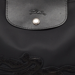 Pre Owned Longchamp Black Nylon and Leather Large Le Pliage Tote