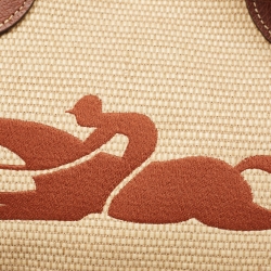 Pre Owned Longchamp Brown/Natural Canvas Small Le Panier Pliage Basket Bag