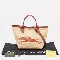 Pre Owned Longchamp Brown/Natural Canvas Small Le Panier Pliage Basket Bag