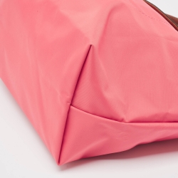 Pre Owned Longchamp Pink/Brown Nylon and Leather Small Short Le Pliage Tote