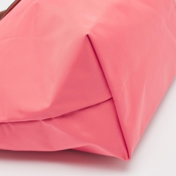 Pre Owned Longchamp Pink/Brown Nylon and Leather Small Short Le Pliage Tote