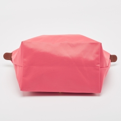 Pre Owned Longchamp Pink/Brown Nylon and Leather Small Short Le Pliage Tote