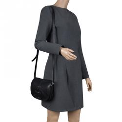 Pre Owned Longchamp Black Textured Leather Quadri Crossbody Bag