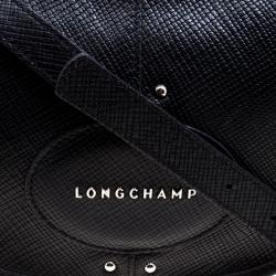 Pre Owned Longchamp Black Textured Leather Quadri Crossbody Bag