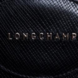 Pre Owned Longchamp Black Textured Leather Quadri Crossbody Bag