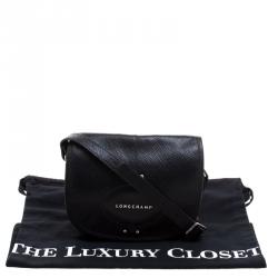 Pre Owned Longchamp Black Textured Leather Quadri Crossbody Bag