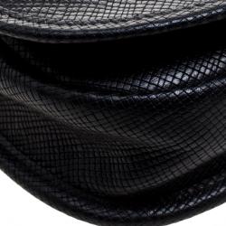 Pre Owned Longchamp Black Textured Leather Quadri Crossbody Bag