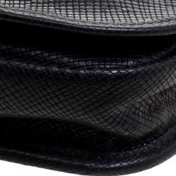 Pre Owned Longchamp Black Textured Leather Quadri Crossbody Bag