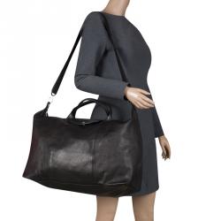Pre Owned Long Champ Black Leather Oversize Le Pliage Tote