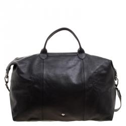 Pre Owned Long Champ Black Leather Oversize Le Pliage Tote