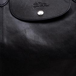 Pre Owned Long Champ Black Leather Oversize Le Pliage Tote