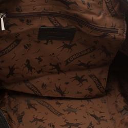 Pre Owned Long Champ Black Leather Oversize Le Pliage Tote